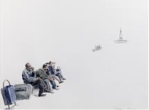 Untitled (People sitting in a park on a bench, a monument in the background), from the series Citizens, 2009-2010